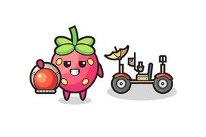 the cute strawberry as astronaut with a lunar rover vector