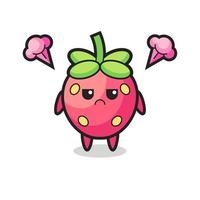 annoyed expression of the cute strawberry cartoon character vector
