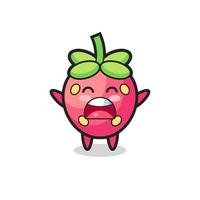 linda mascota de fresa con una expresión de bostezo vector