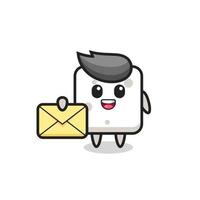 cartoon illustration of sugar cube holding a yellow letter vector