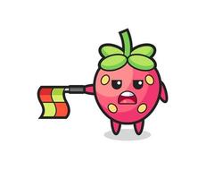strawberry character as line judge hold the flag straight horizontally vector