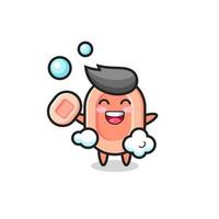 soap character is bathing while holding soap vector