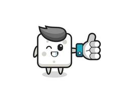 cute sugar cube with social media thumbs up symbol vector