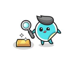 sticker character is checking the authenticity of the gold bullion vector