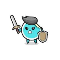 cute sticker soldier fighting with sword and shield vector