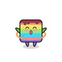 cute rainbow cake cartoon is playing hula hoop vector