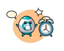 Cartoon Illustration of rocket is surprised with a giant alarm clock vector