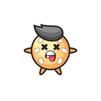 character of the cute sesame ball with dead pose vector