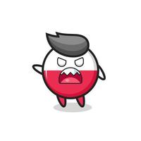 cute poland flag badge cartoon in a very angry pose vector