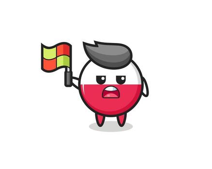 poland flag badge character as line judge putting the flag up vector