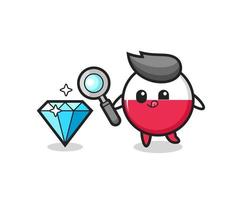 poland flag badge mascot is checking the authenticity of a diamond vector