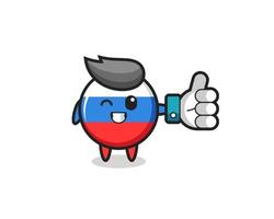 cute russia flag badge with social media thumbs up symbol vector