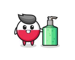 cute poland flag badge cartoon with hand sanitizer vector