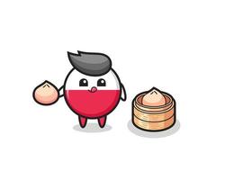 cute poland flag badge character eating steamed buns vector