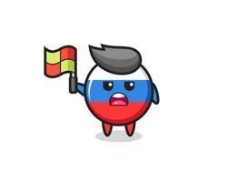 russia flag badge character as line judge putting the flag up vector