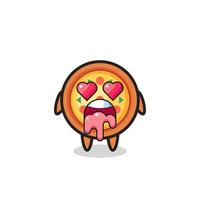 the falling in love expression of a cute pizza with heart shaped eyes vector