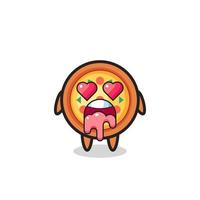 the falling in love expression of a cute pizza with heart shaped eyes vector