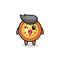 cute pizza character in sweet expression while sticking out her tongue vector