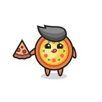 cute pizza cartoon eating pizza vector