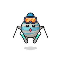 Personaje de mascota del planeta como jugador de esquí. vector