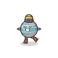 planet cartoon as an ice skating player doing perform vector