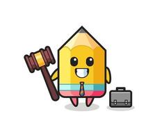Ilustración de la mascota del lápiz como abogado. vector