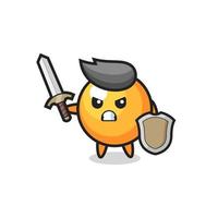 cute ping pong ball soldier fighting with sword and shield vector