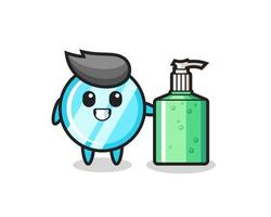 cute mirror cartoon with hand sanitizer vector