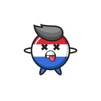 character of the cute netherlands flag badge with dead pose vector