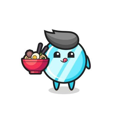 cute mirror character eating noodles