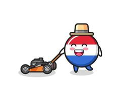 illustration of the netherlands flag badge character using lawn mower vector