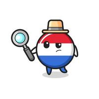 netherlands flag badge detective character is analyzing a case vector