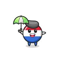 linda ilustración de la insignia de la bandera de los países bajos sosteniendo un paraguas vector