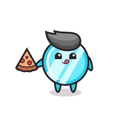 cute mirror cartoon eating pizza