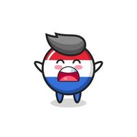 cute netherlands flag badge mascot with a yawn expression vector