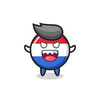 Ilustración del malvado personaje de la mascota de la insignia de la bandera de los Países Bajos vector