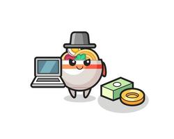 Mascot Illustration of noodle bowl as a hacker vector
