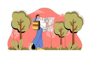 Camping in forest concept for website and mobile site vector