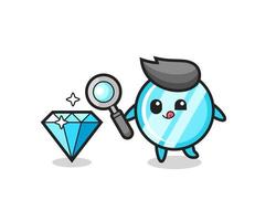 La mascota del espejo está comprobando la autenticidad de un diamante. vector