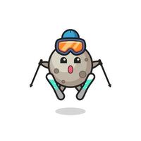 personaje de la mascota de la luna como jugador de esquí vector