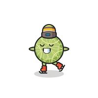 melon fruit cartoon as an ice skating player doing perform vector