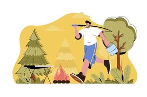 Fishing and hiking concept for website and mobile site vector