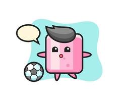 Illustration of marshmallow cartoon is playing soccer vector