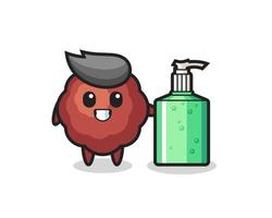 cute meatball cartoon with hand sanitizer vector