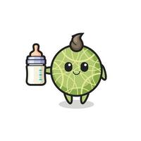 baby melon fruit cartoon character with milk bottle vector