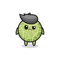 la mascota de la fruta del melón con cara escéptica. vector