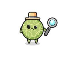 la mascota de la linda fruta de melón como detective. vector