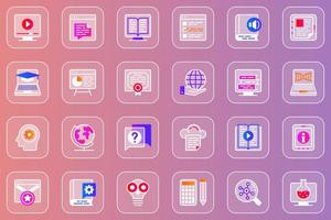 Online education web glassmorphic icons set vector