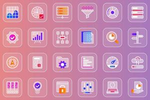 Big data analysis web glassmorphic icons set vector