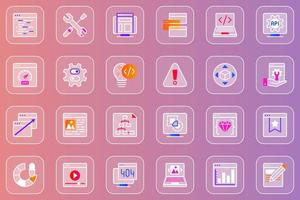 Web development glassmorphic icons set vector